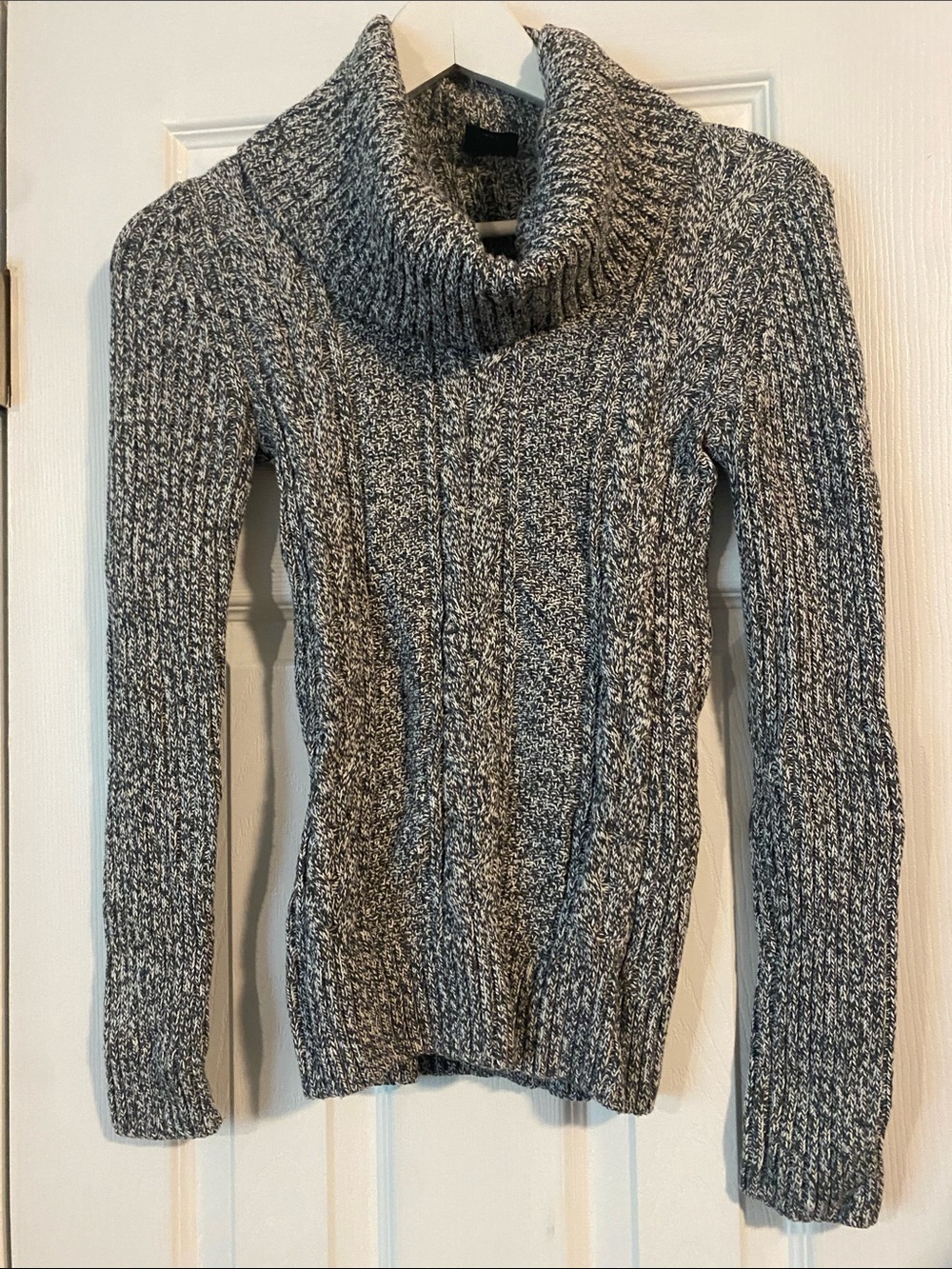 Faded Glory Gray Marled Cowl-Neck Cable Sweater